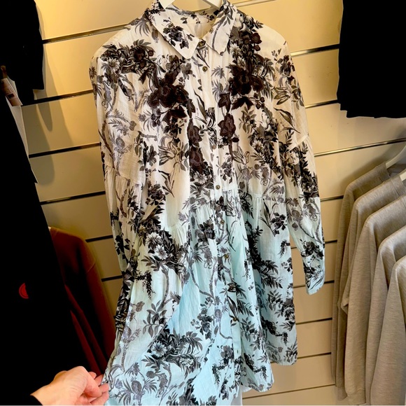 Anthropologie Lavinia Embroidered Shirt Dress Cottagecore Floral Flowing Cotton - Picture 1 of 8